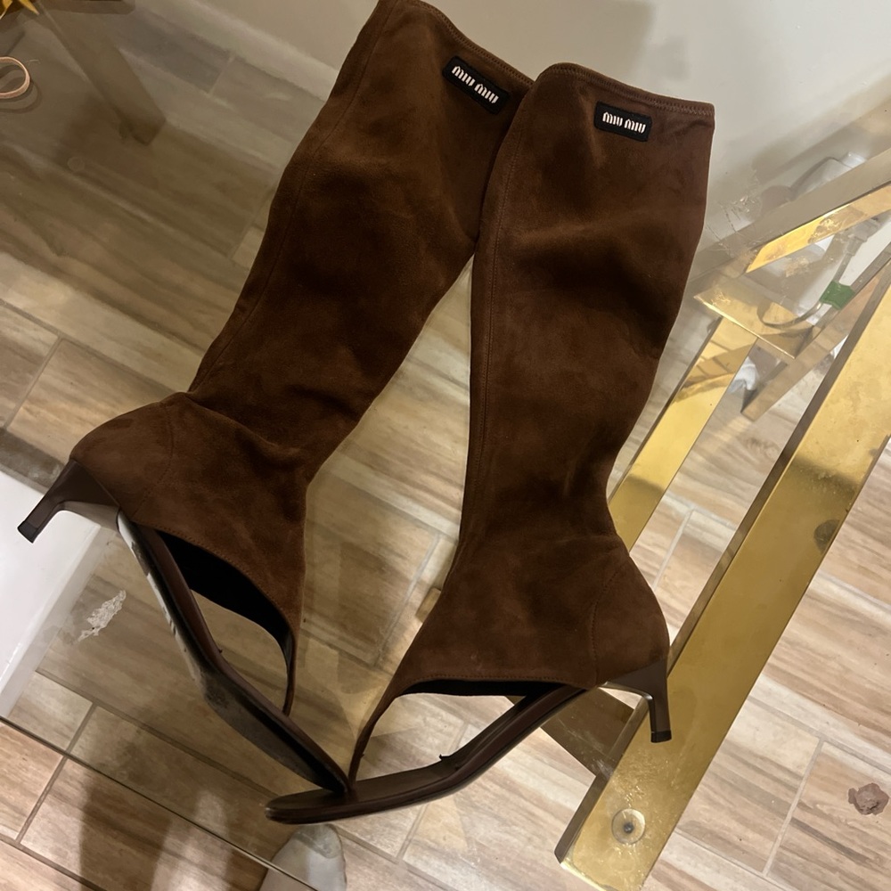 Miu Miu Suede Thong Sandal Boot Size 37